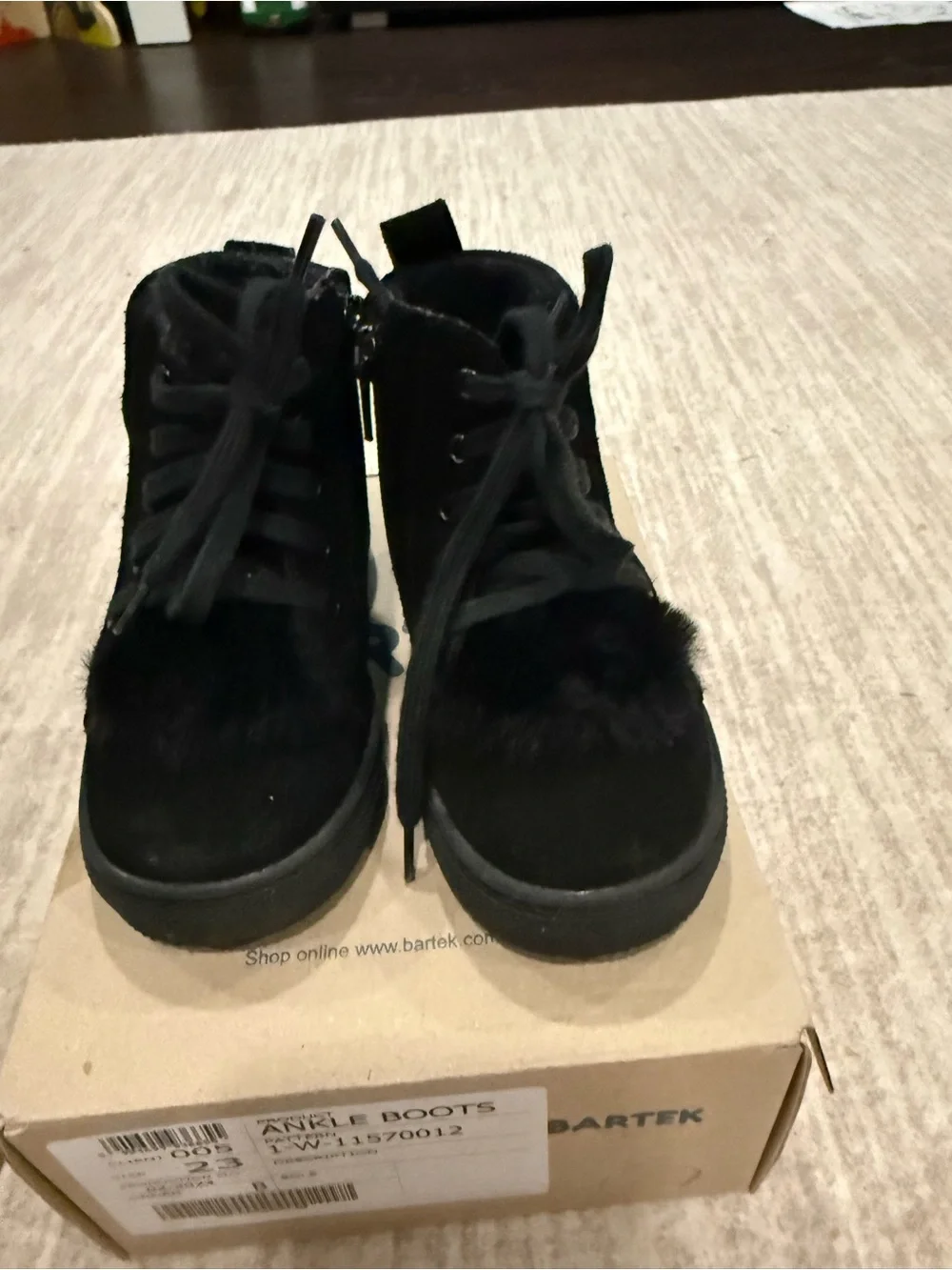 Bartek Kids Black Ankle Boots with Pink Bear Accent
